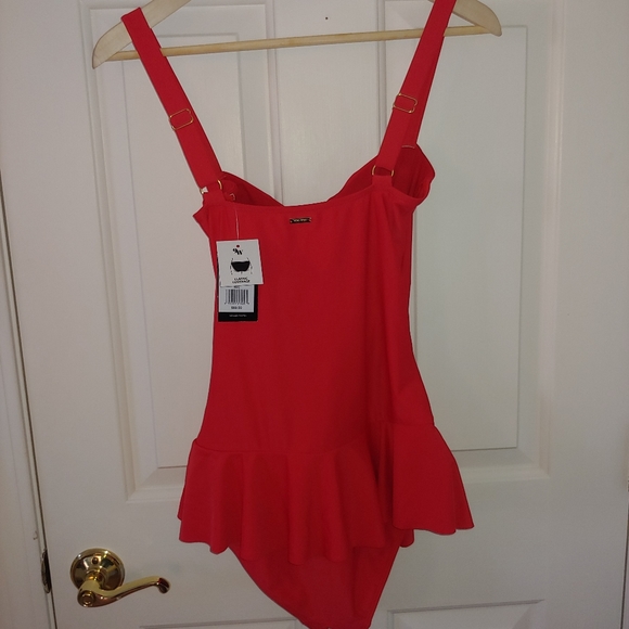 NWT Nine West Red Ruffle Tie-Front One-Piece Swim Dress – Size S - Picture 4 of 9